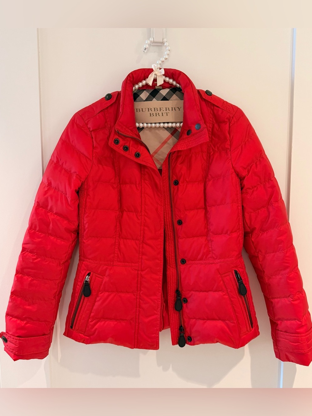 Burberry Bright Red Quilted Puff Jacket